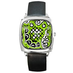 Green High Art Abstraction Square Metal Watch by Valentinaart