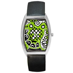 Green High Art Abstraction Barrel Style Metal Watch