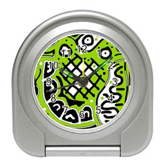 Green High Art Abstraction Travel Alarm Clocks