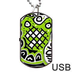 Green High Art Abstraction Dog Tag Usb Flash (one Side) by Valentinaart