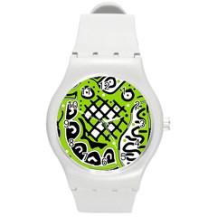 Green High Art Abstraction Round Plastic Sport Watch (m)