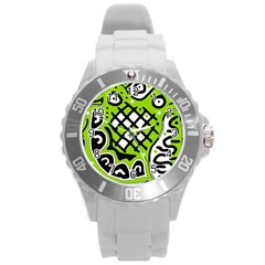 Green High Art Abstraction Round Plastic Sport Watch (l)