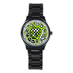 Green High Art Abstraction Stainless Steel Round Watch