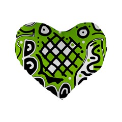 Green High Art Abstraction Standard 16  Premium Flano Heart Shape Cushions