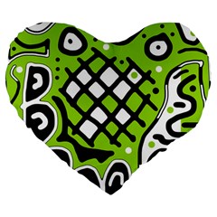 Green High Art Abstraction Large 19  Premium Flano Heart Shape Cushions by Valentinaart