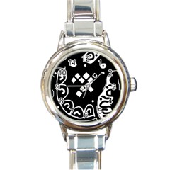 Black And White High Art Abstraction Round Italian Charm Watch