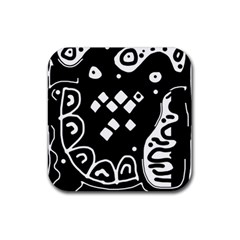 Black And White High Art Abstraction Rubber Coaster (square) 