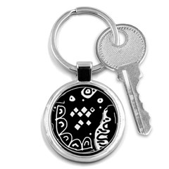 Black And White High Art Abstraction Key Chains (round)  by Valentinaart