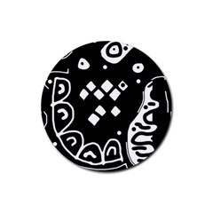 Black And White High Art Abstraction Rubber Coaster (round) 