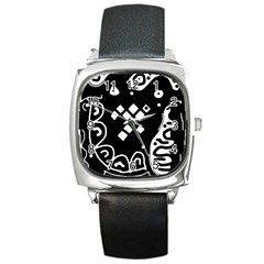 Black And White High Art Abstraction Square Metal Watch by Valentinaart