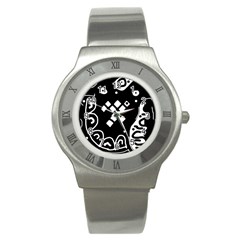 Black And White High Art Abstraction Stainless Steel Watch by Valentinaart