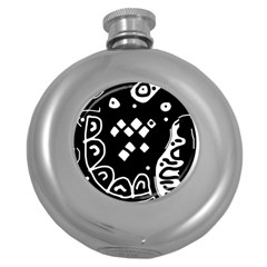 Black And White High Art Abstraction Round Hip Flask (5 Oz) by Valentinaart