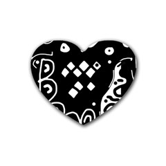 Black And White High Art Abstraction Rubber Coaster (heart) 