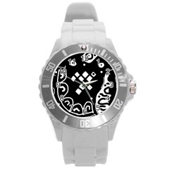 Black And White High Art Abstraction Round Plastic Sport Watch (l) by Valentinaart