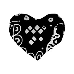 Black And White High Art Abstraction Standard 16  Premium Heart Shape Cushions by Valentinaart