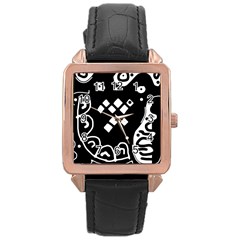 Black And White High Art Abstraction Rose Gold Leather Watch  by Valentinaart