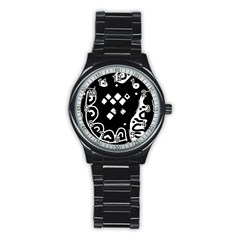 Black And White High Art Abstraction Stainless Steel Round Watch