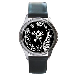 Black And White High Art Abstraction Round Metal Watch