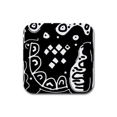 Black And White High Art Abstraction Rubber Square Coaster (4 Pack) 