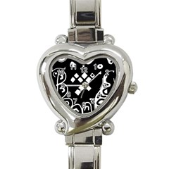 Black And White High Art Abstraction Heart Italian Charm Watch by Valentinaart