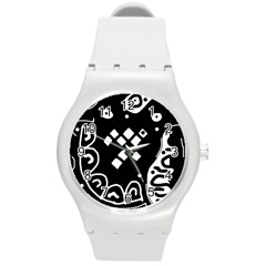 Black And White High Art Abstraction Round Plastic Sport Watch (m) by Valentinaart