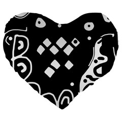 Black And White High Art Abstraction Large 19  Premium Heart Shape Cushions