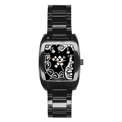 Black And White High Art Abstraction Stainless Steel Barrel Watch by Valentinaart