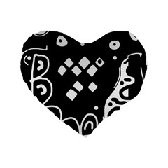 Black And White High Art Abstraction Standard 16  Premium Flano Heart Shape Cushions