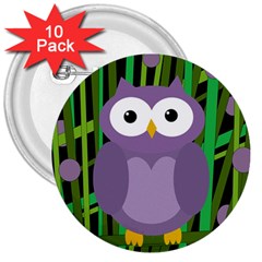 Purple Owl 3  Buttons (10 Pack) 