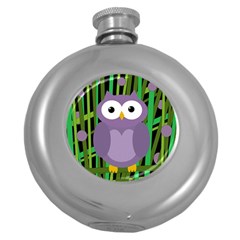 Purple Owl Round Hip Flask (5 Oz) by Valentinaart