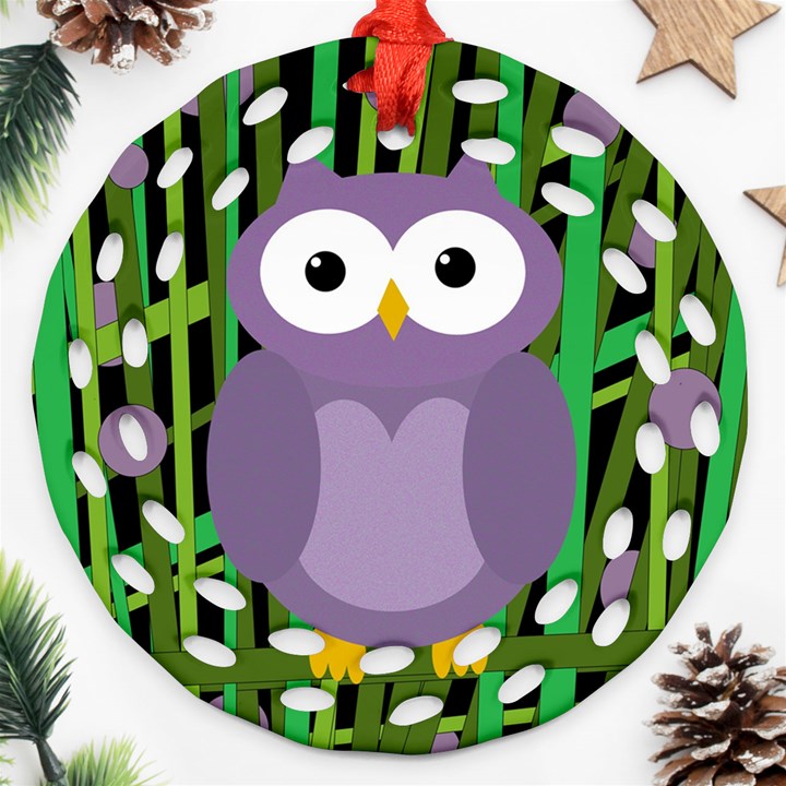 Purple owl Round Filigree Ornament (2Side)