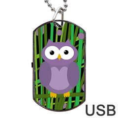 Purple Owl Dog Tag Usb Flash (two Sides)  by Valentinaart