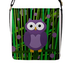 Purple Owl Flap Messenger Bag (l)  by Valentinaart