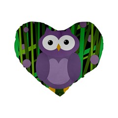 Purple Owl Standard 16  Premium Flano Heart Shape Cushions