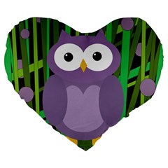 Purple Owl Large 19  Premium Flano Heart Shape Cushions