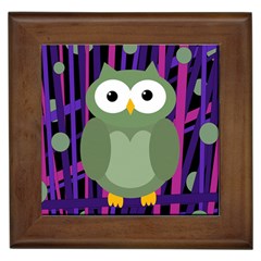 Green and purple owl Framed Tiles