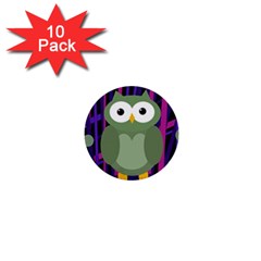 Green and purple owl 1  Mini Buttons (10 pack) 