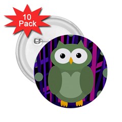 Green and purple owl 2.25  Buttons (10 pack) 