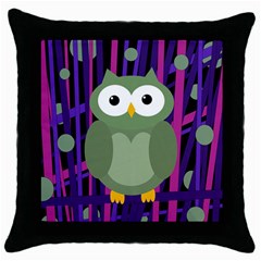 Green and purple owl Throw Pillow Case (Black)