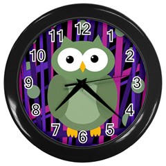 Green and purple owl Wall Clocks (Black)