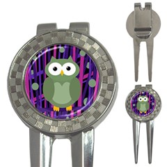 Green And Purple Owl 3-in-1 Golf Divots by Valentinaart