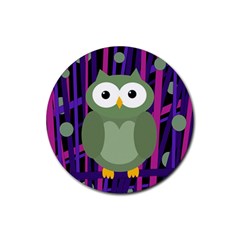 Green And Purple Owl Rubber Coaster (round)  by Valentinaart