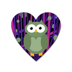 Green And Purple Owl Heart Magnet by Valentinaart