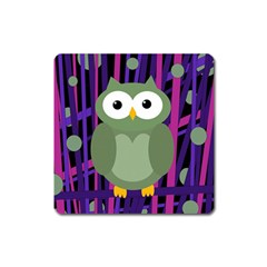 Green and purple owl Square Magnet