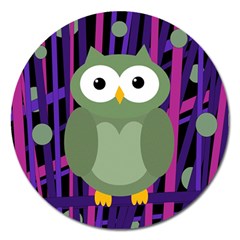 Green and purple owl Magnet 5  (Round)