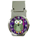 Green and purple owl Money Clip Watches Front