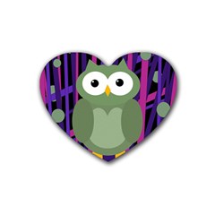 Green And Purple Owl Rubber Coaster (heart)  by Valentinaart