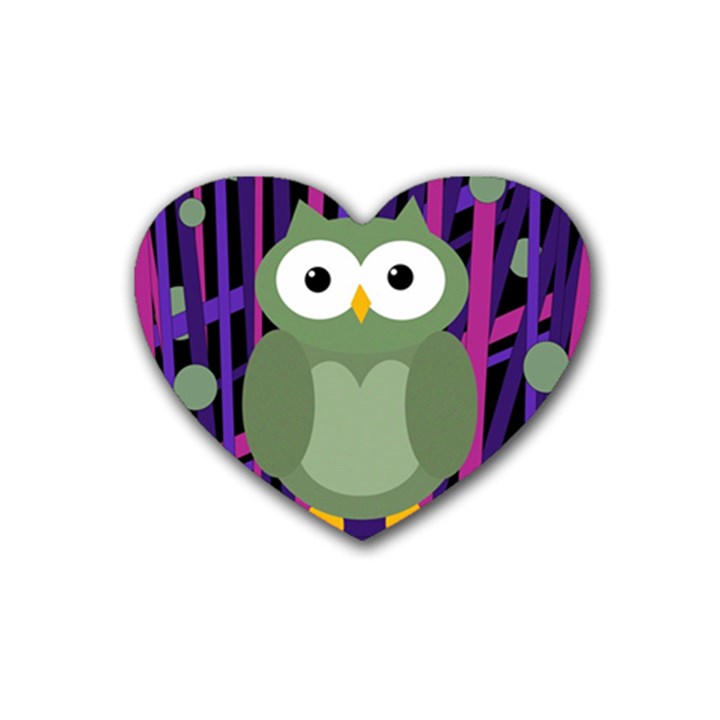 Green and purple owl Rubber Coaster (Heart) 