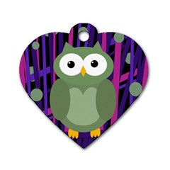 Green and purple owl Dog Tag Heart (Two Sides)