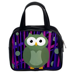 Green And Purple Owl Classic Handbags (2 Sides) by Valentinaart